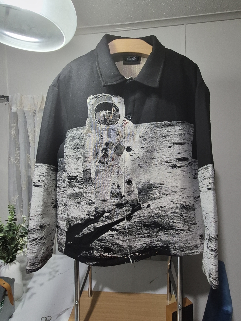 Men's Black Astronaut Print Shirt Jacket